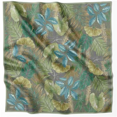 BELLİ ÇİÇEKLİ DESEN İPEK EŞARP 4225D (TWILL) HAKİ - 84