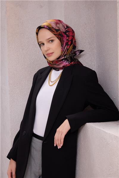 BELLİ ÇİÇEKLİ DESEN İPEK EŞARP 4225D (TWILL) ACI KAHVE - 51