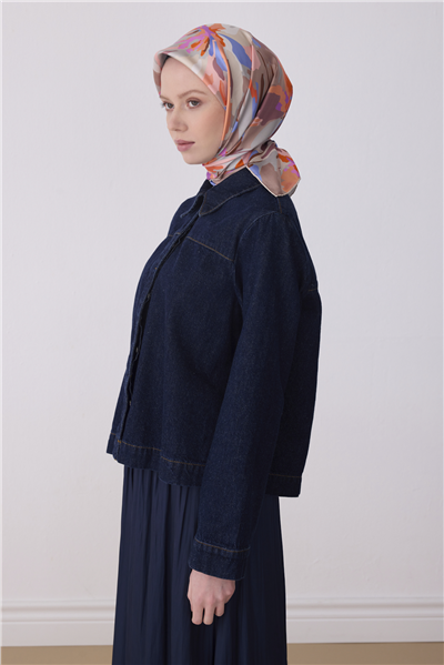 Pudra Pembe Çok Renkli Çiçek Desen %100 Twill İpek Eşarp 4315-33