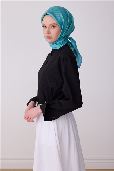 Çok Renkli Geometrik Desen %100 Twill İpek Eşarp 4325-53