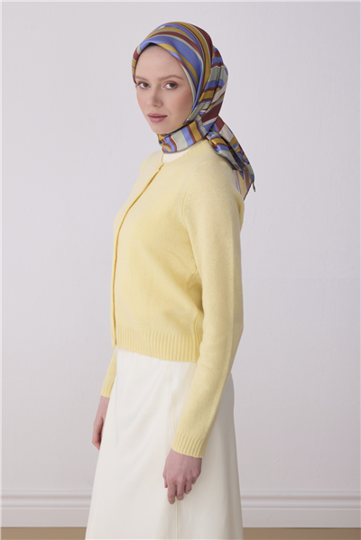 Bordo Çok Renkli Geometrik Desen %100 Twill İpek Eşarp 4311-32