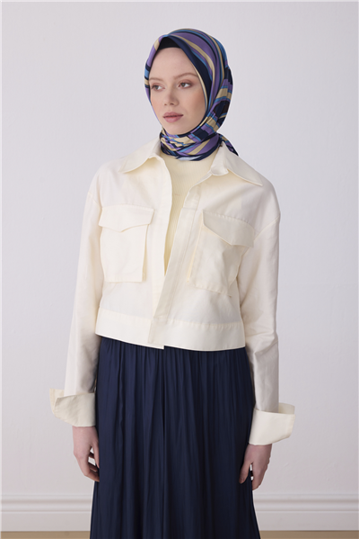 Lacivert Çok Renkli Geometrik Desen %100 Twill İpek Eşarp 4311-85
