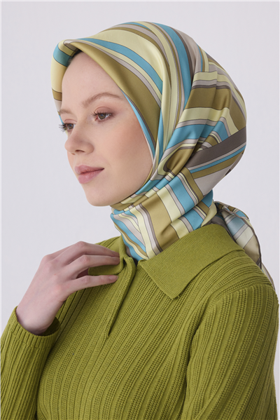 Cam göbeği Geometrik Desen %100 Twill İpek Eşarp 4311-34