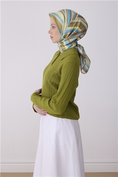 Cam göbeği Geometrik Desen %100 Twill İpek Eşarp 4311-34