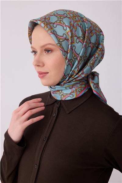 Bebe Mavisi Klasik Desen %100 Twill İpek Eşarp 4328-51