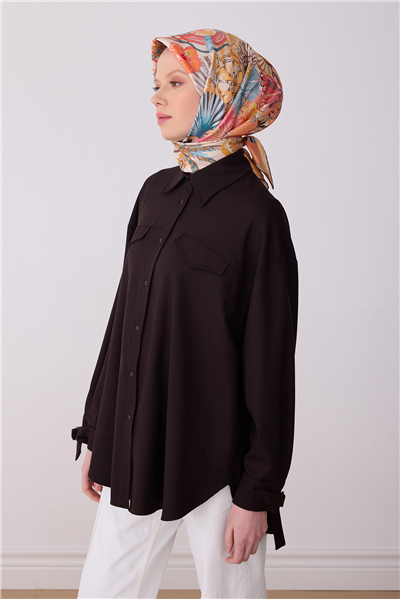 Turuncu Çok Renkli Obje Desen %100 Twill İpek Eşarp 4324-83