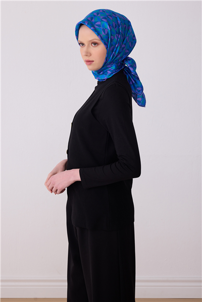 Mor Çok Renkli Obje Desen %100 Twill İpek Eşarp 4322-52