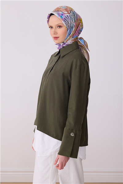 Mor Çok Renkli Obje Desen %100 Twill İpek Eşarp 4324-32