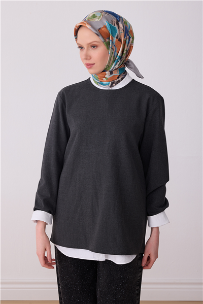 Belli Çok Renkli Soyut Desen %100 Twill İpek Eşarp 4310-55