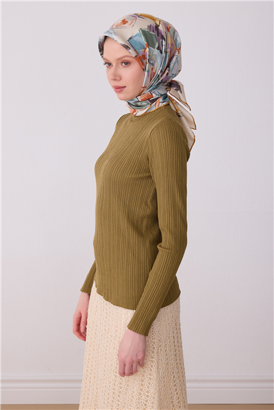 Pembe Çok Renkli Soyut Desen %100 Twill İpek Eşarp 4310-81
