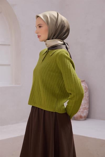 BELLİ DEGRADE DESEN İPEK EŞARP 4224D (TWILL) HAKİ - 35