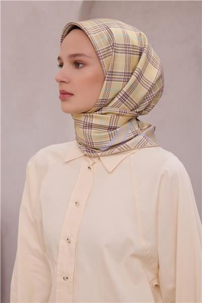 BELLİ EKOSE DESEN İPEK EŞARP 4218D (TWILL) BEJ - 06