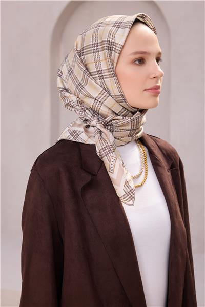 BELLİ EKOSE DESEN İPEK EŞARP 4218D (TWILL) TAŞ - 37