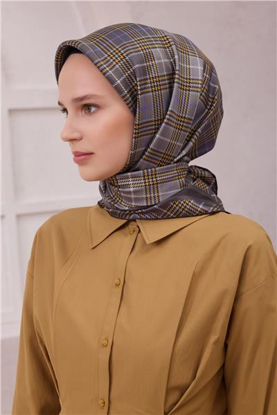 BELLİ EKOSE DESEN İPEK EŞARP 4218D (TWILL) GRİ - 57