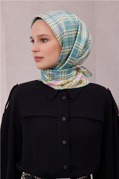 BELLİ EKOSE DESEN İPEK EŞARP 4218D (TWILL) SU YEŞİLİ - 83