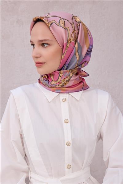 BELLİ EKOSE KEMER DESEN İPEK EŞARP 4206D (TWILL) PUDRA - 06