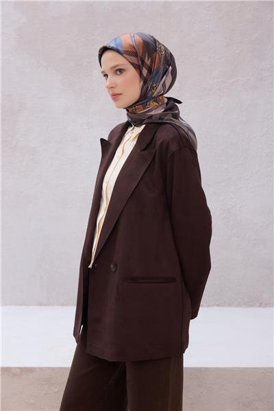 BELLİ EKOSE KEMER DESEN İPEK EŞARP 4206D (TWILL) KOYU VİZON - 51