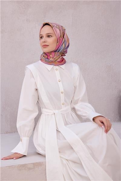 BELLİ EKOSE KEMER DESEN İPEK EŞARP 4206D (TWILL) PUDRA - 06