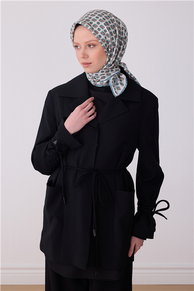 Ekru Etnik Desen %100 Twill İpek Eşarp 4308-87