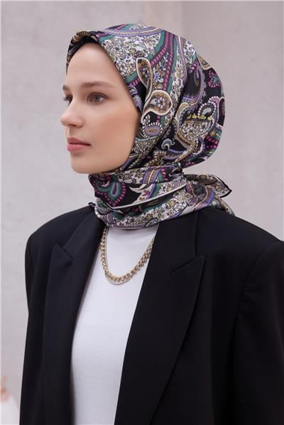 BELLİ ETNİK DESEN İPEK EŞARP 4202D (TWILL) SİYAH - 87