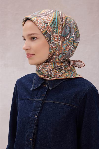 BELLİ ETNİK DESEN İPEK EŞARP 4202D (TWILL) KİREMİT - 34