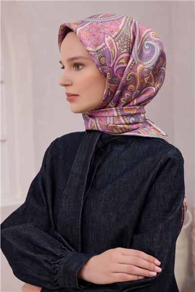 BELLİ ETNİK DESEN İPEK EŞARP 4202D (TWILL) MOR - 31