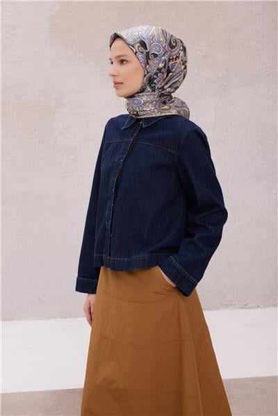 BELLİ ETNİK DESEN İPEK EŞARP 4202D (TWILL) ANTRASİT - 88