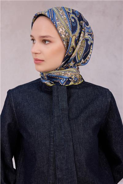 BELLİ ETNİK DESEN İPEK EŞARP 4202D (TWILL) LACİVET - 83