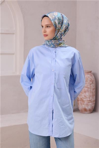 BELLİ ETNİK DESEN İPEK EŞARP 4202D (TWILL) BEBE MAVİSİ - 32
