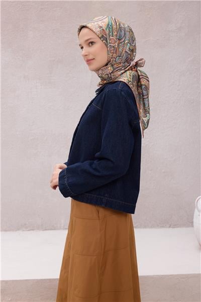 BELLİ ETNİK DESEN İPEK EŞARP 4202D (TWILL) KİREMİT - 34