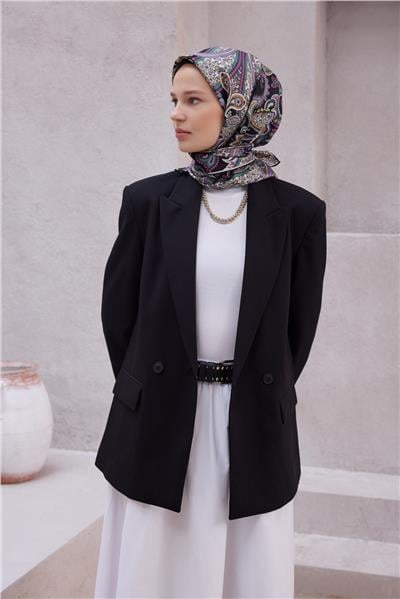 BELLİ ETNİK DESEN İPEK EŞARP 4202D (TWILL) SİYAH - 87
