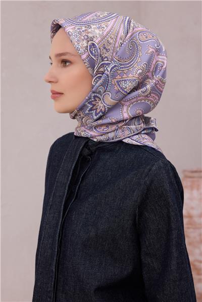 BELLİ ETNİK DESEN İPEK EŞARP 4202D (TWILL) LİLA - 35