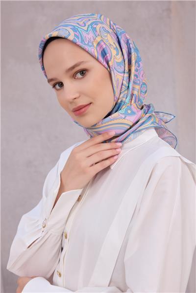 BELLİ ETNİK DESEN İPEK EŞARP 4222D (TWILL) BEBE MAVİSİ - 50