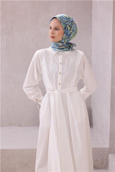 BELLİ ETNİK DESEN İPEK EŞARP 4222D (TWILL) YEŞİL MAVİ - 81