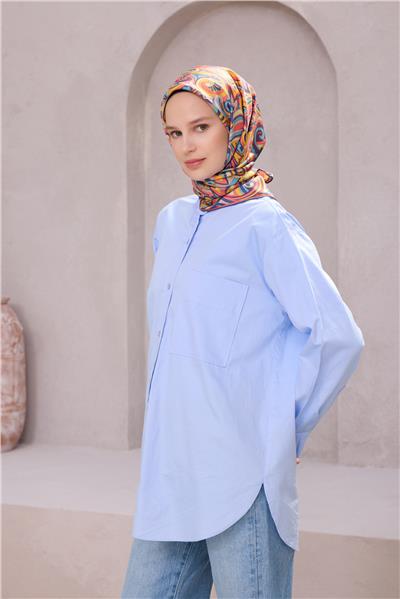 BELLİ ETNİK DESEN İPEK EŞARP 4222D (TWILL) İNDİGO - 83