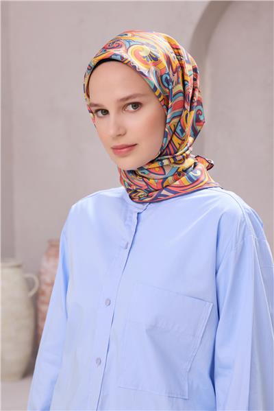 BELLİ ETNİK DESEN İPEK EŞARP 4222D (TWILL) İNDİGO - 83
