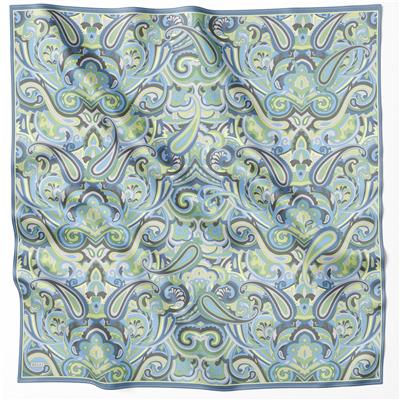 BELLİ ETNİK DESEN İPEK EŞARP 4222D (TWILL) YEŞİL MAVİ - 81