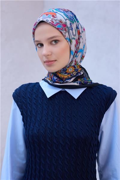 BELLİ ETNİK DESEN NOVA SİYAH - LACİVERT EŞARP 1003