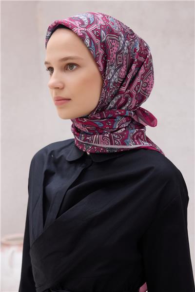 BELLİ ETNİK DESEN PREMIUM SOFT FUŞYA EŞARP 5
