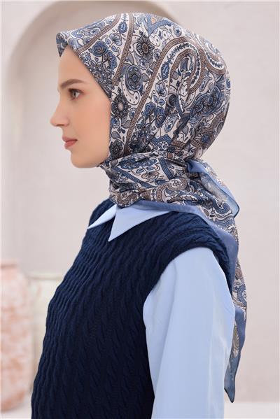 BELLİ ETNİK DESEN PREMIUM SOFT İNDİGO EŞARP 4