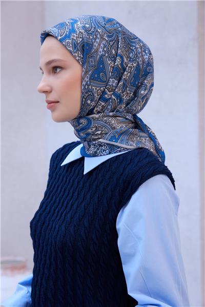 BELLİ ETNİK DESEN PREMIUM SOFT MAVİ EŞARP 5