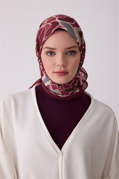 Belli Fresh Bordo Etnik Desen Vual Eşarp 3287 - 19