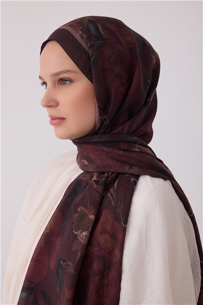 Belli Fresh Çiçek Desen Kahve Sanda Şal 1362 - 18