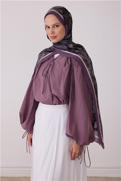 Belli Fresh Çiçek Desen Siyah Sanda Şal 1362 - 04