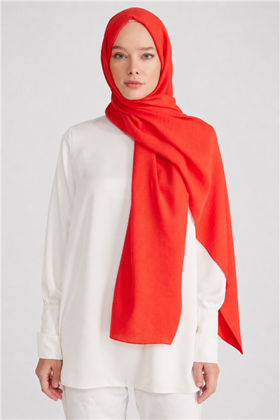 Belli Fresh Düz Tensel Kırmızı Coral Şal - 6512