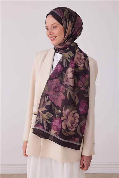 Belli Fresh Etnik Desen Siyah Gül Kurusu Bej Sanda Şal 1362 - 33