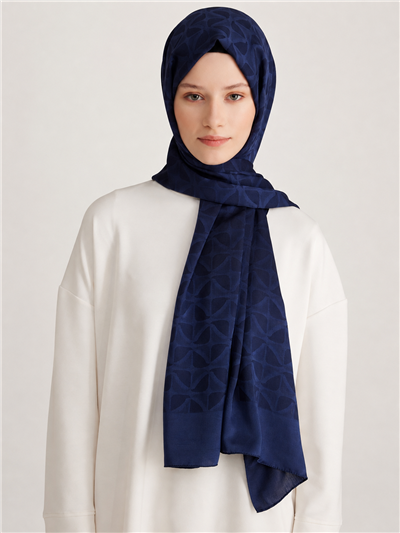 Belli Fresh Geometrik Desen Lacivert Capri Şal 1 - 247793