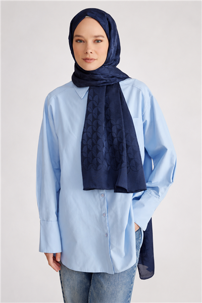 Belli Fresh Geometrik Desen Lacivert Jakarlı Şal 1 - 242107