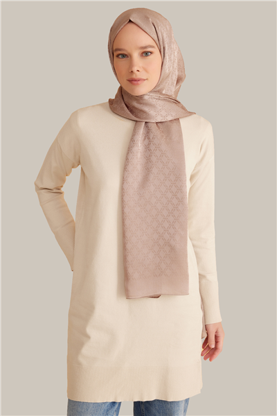Belli Fresh Geometrik Desen Pudra Kahve Jakarlı Şal 3 - 241826