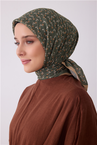 Belli Fresh Haki Çiçek Desen Soft Eşarp 4001 - 27